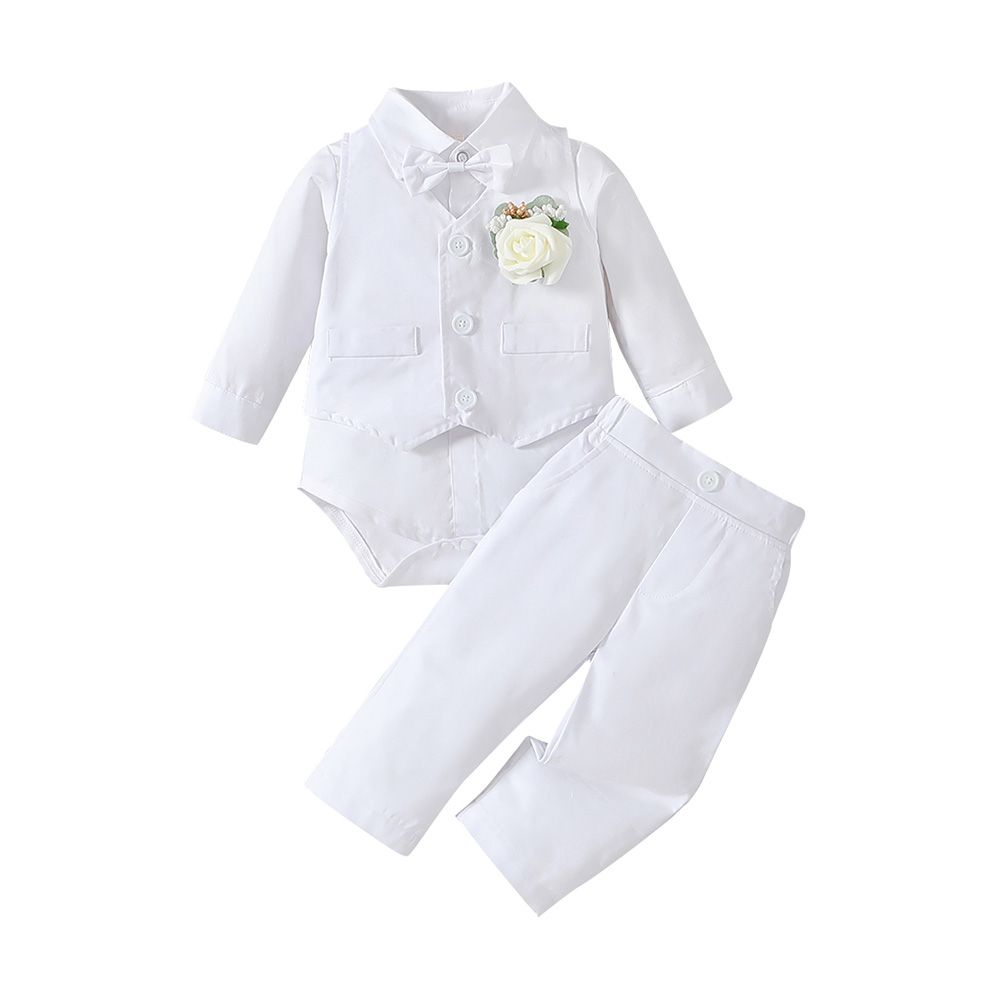 SUGAR RUSH - 3pc-Set - Solid Shirt, Waistcoat & Pants - White