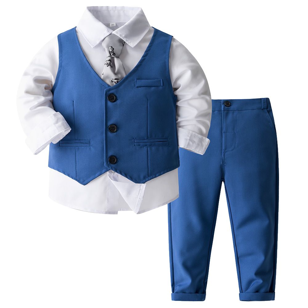 SUGAR RUSH - 4pc-Set - Classic Shirt, Waistcoat, Tie & Pants - Blue