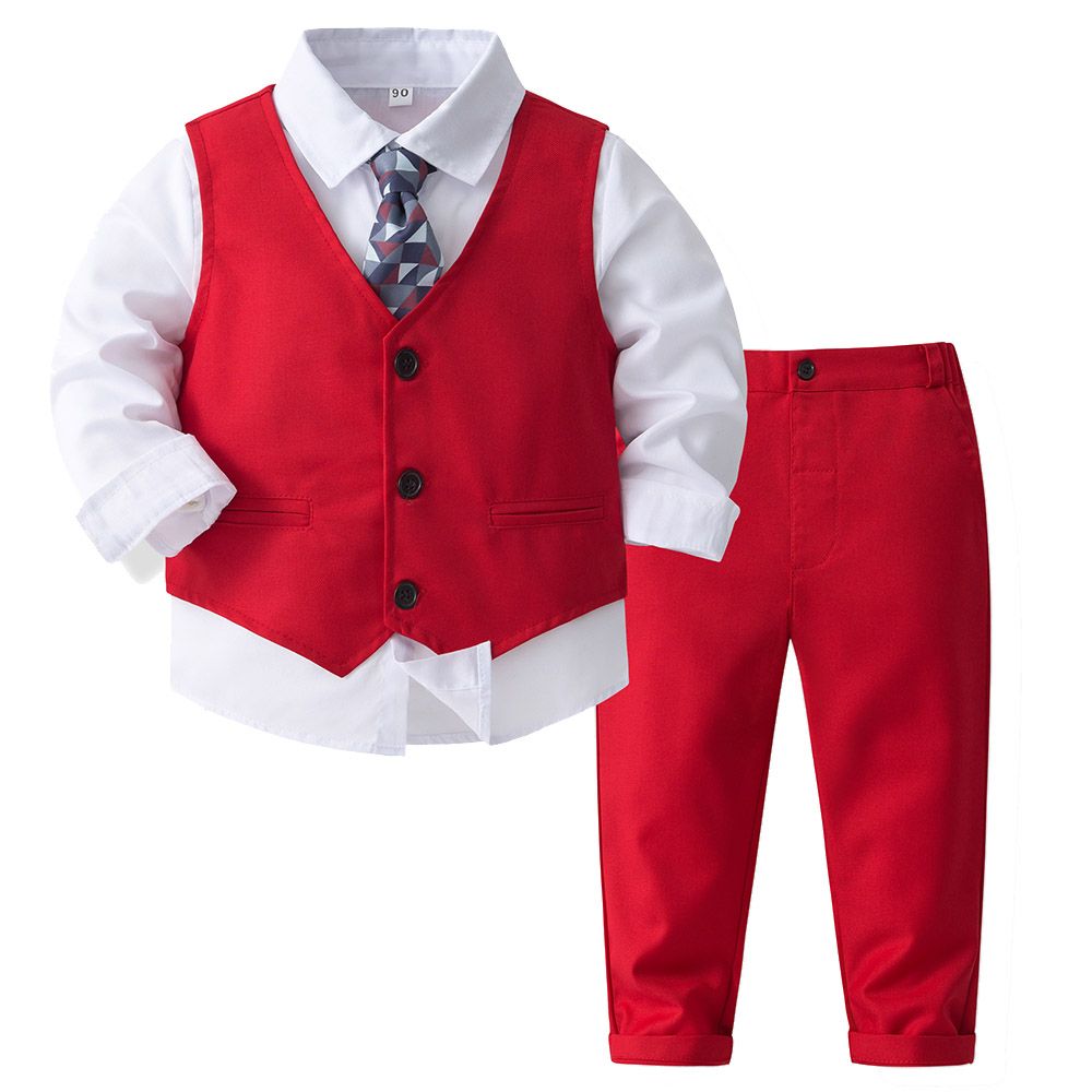 SUGAR RUSH - 4pc-Set - Classic Shirt, Waistcoat, Tie & Pants - Red