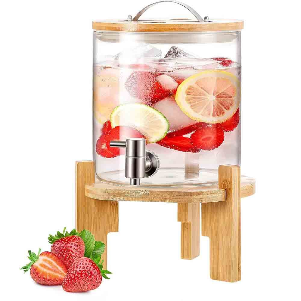 1Chase - Glass Drink Dispenser With Spigot And Wooden Stand - 5 L