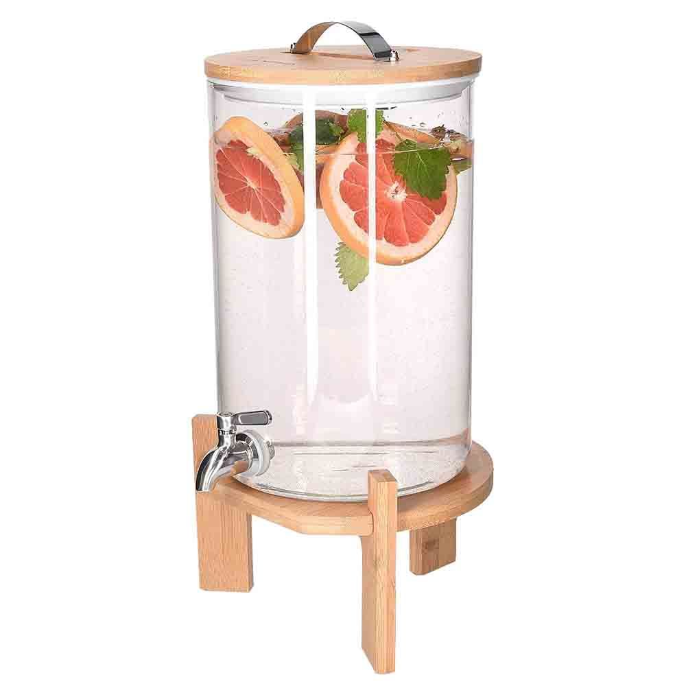 1Chase - Glass Drink Dispenser With Spigot And Wooden Stand - 8 L