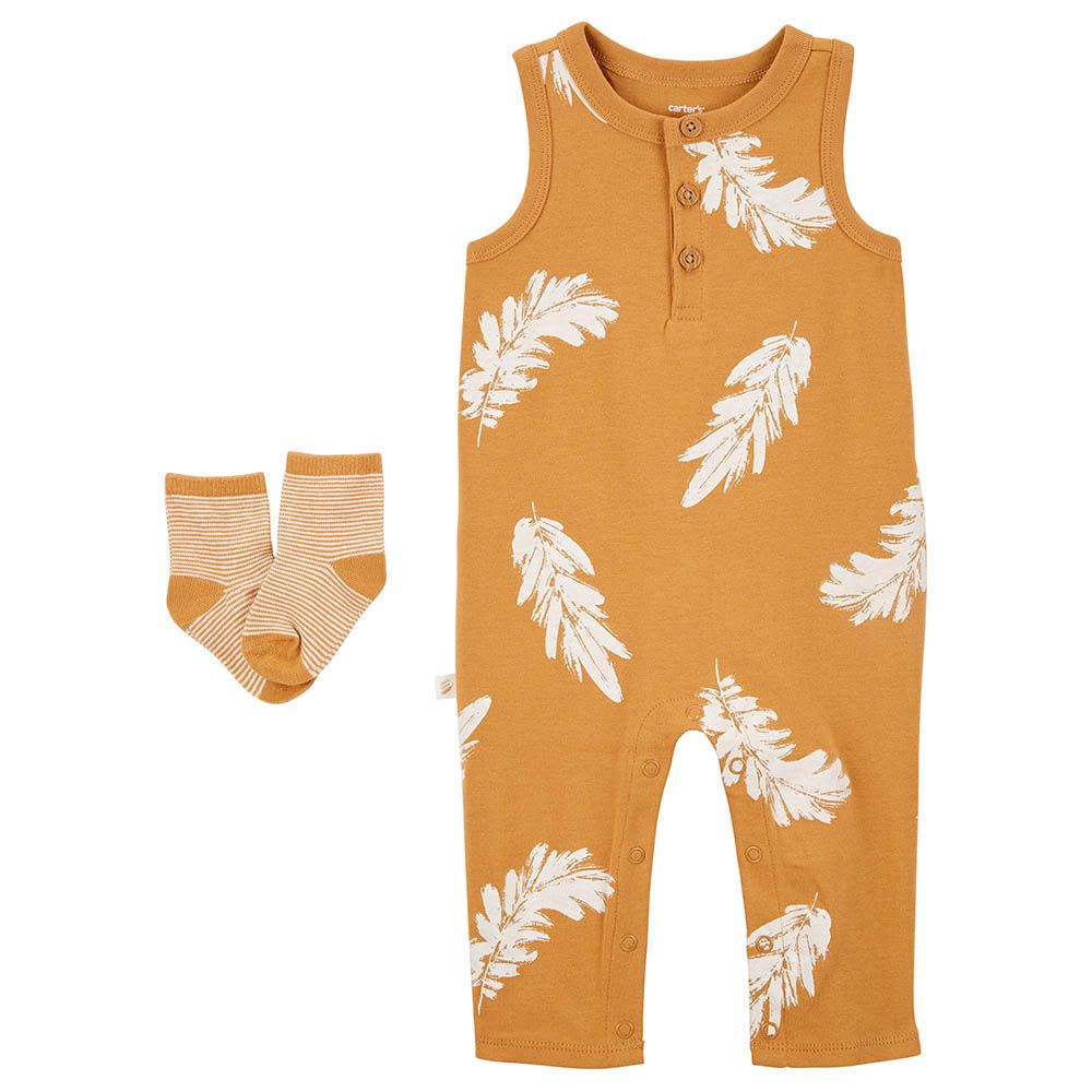 Carters - 2pc-Set - Feather Jumpsuit & Socks - Brown