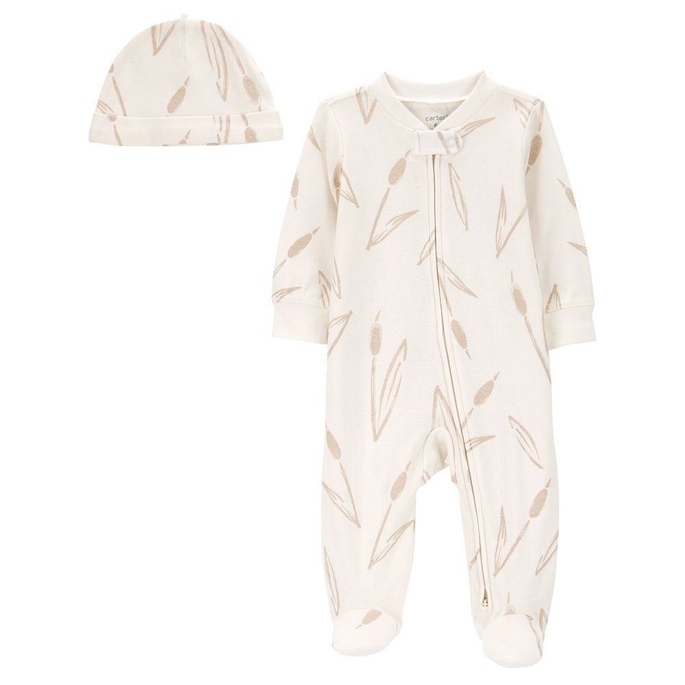 Carters - 2pc-Set - Sleep And Play Suit And Cap - White