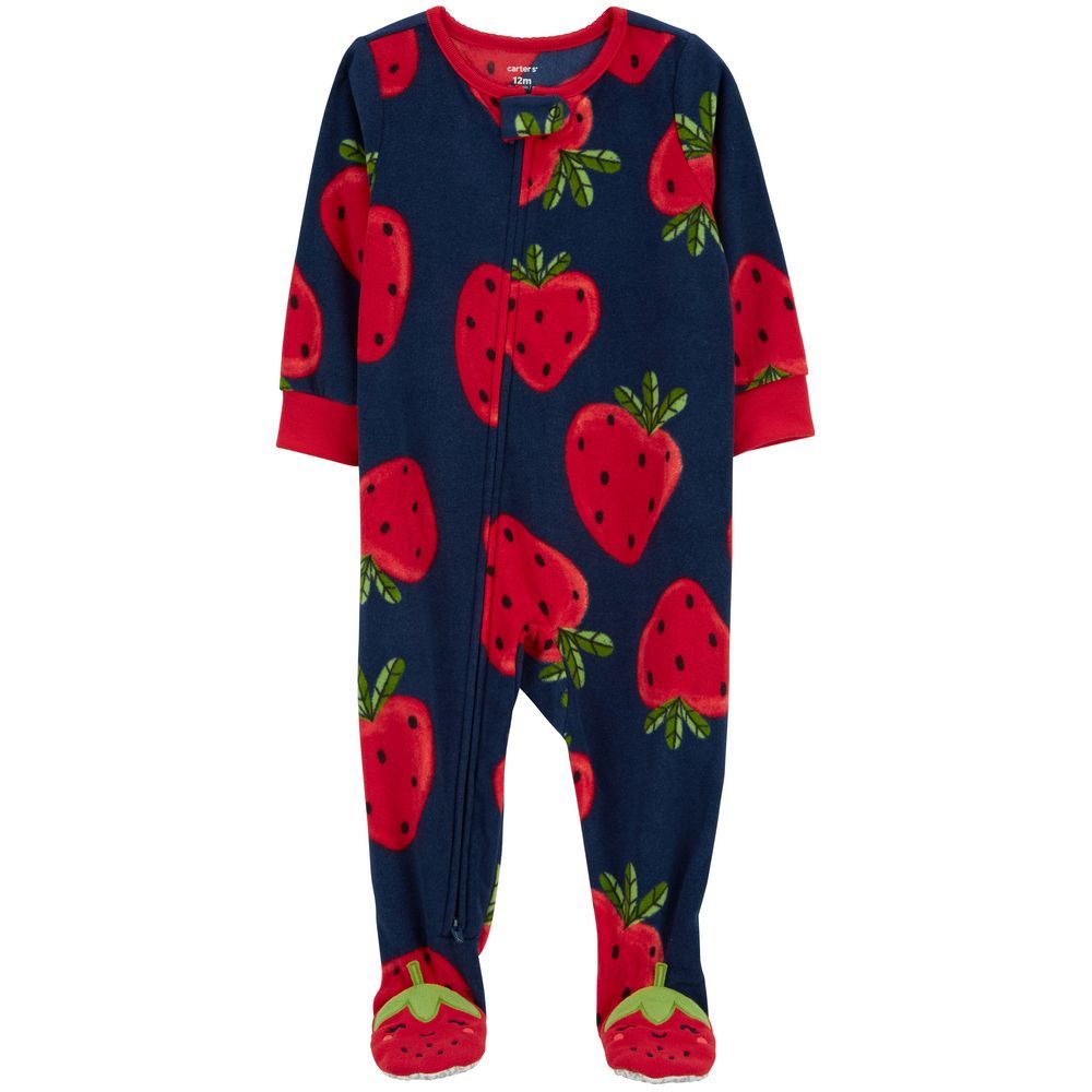 Carters - Baby Strawberry Fleece Footie Sleepsuit - Navy Blue