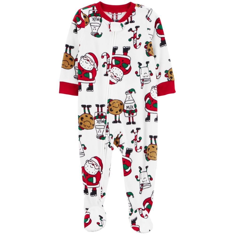 Carters - Santa Cookies Fleece Footie Sleepsuit - White