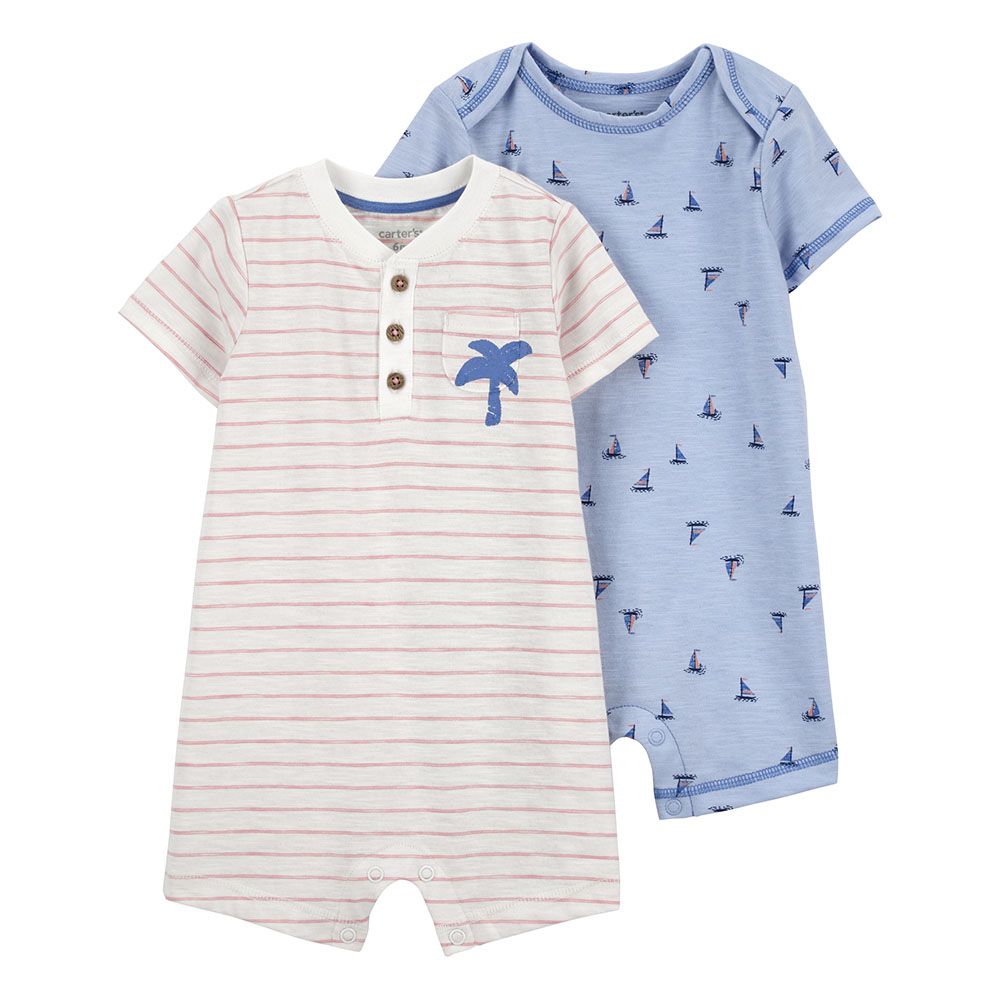 Carters - 2pc-Set - Cotton Rompers - Blue/Pink