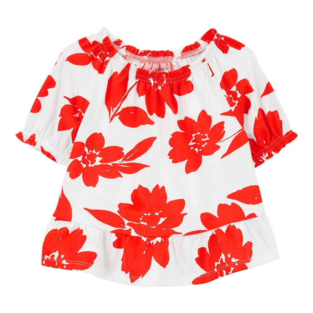 Carters - Floral Jersey Top - White/Red