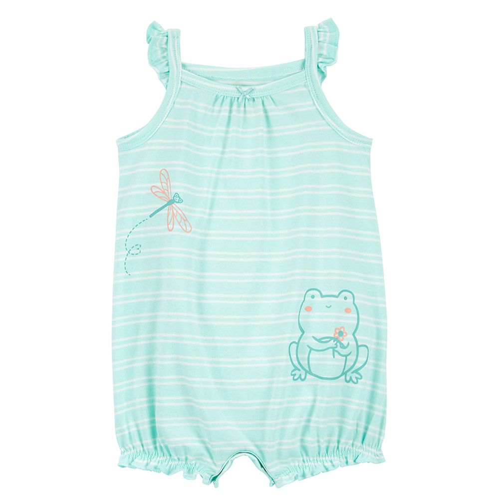 Carters - Striped Frog Cotton Romper - Blue