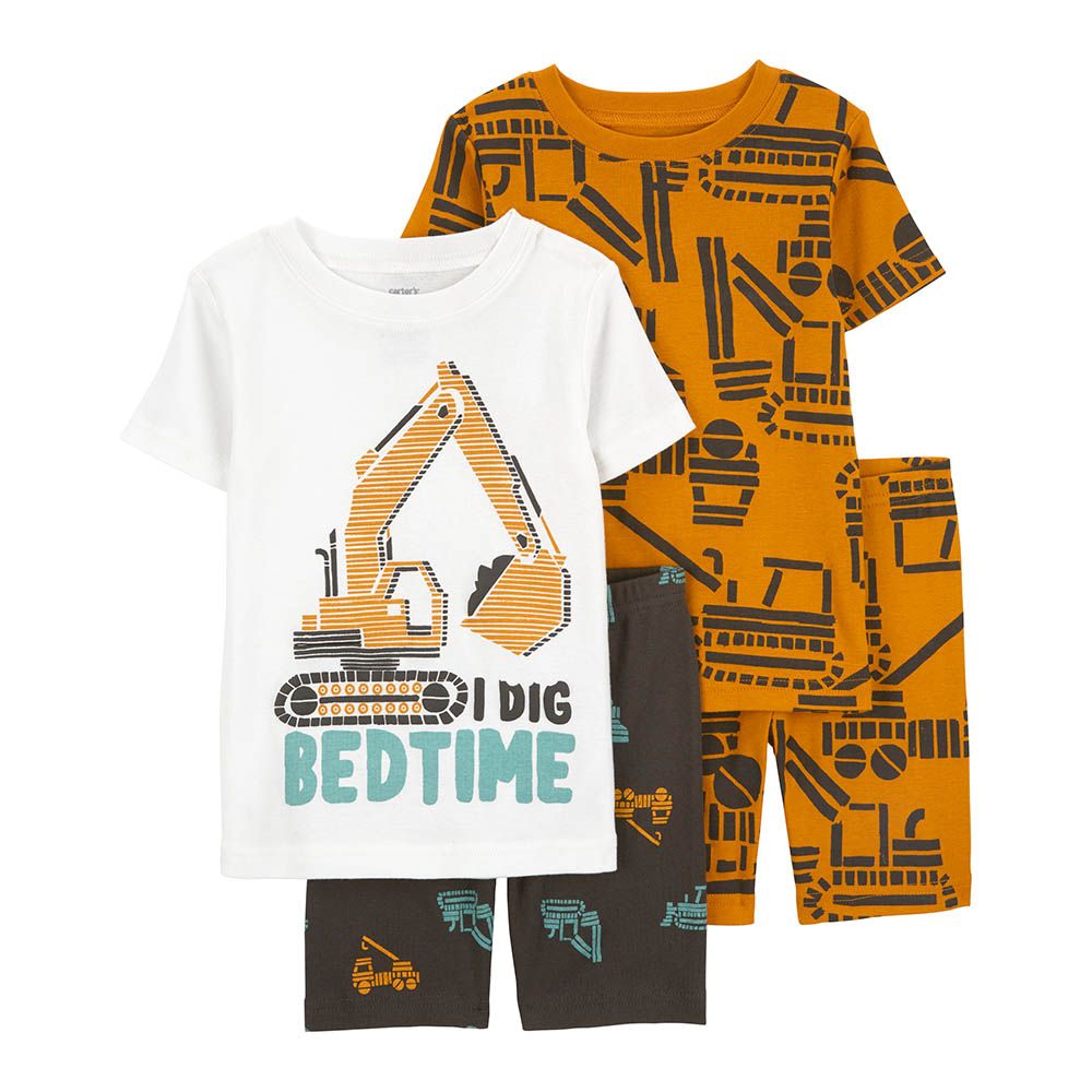 Carters - 4pc-Set - Construction T-Shirt And Shorts - Orange/White