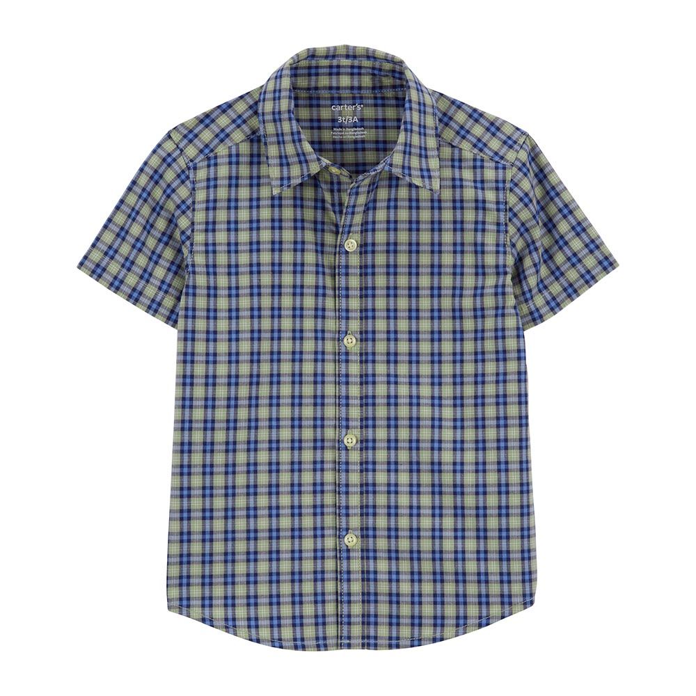 Carters - Plaid Button-Down Shirt - Navy/Green