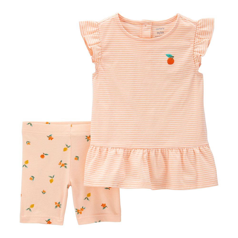 Carters - 2pc-Set - Girls Flutter Top and Bike Short Set - Peach