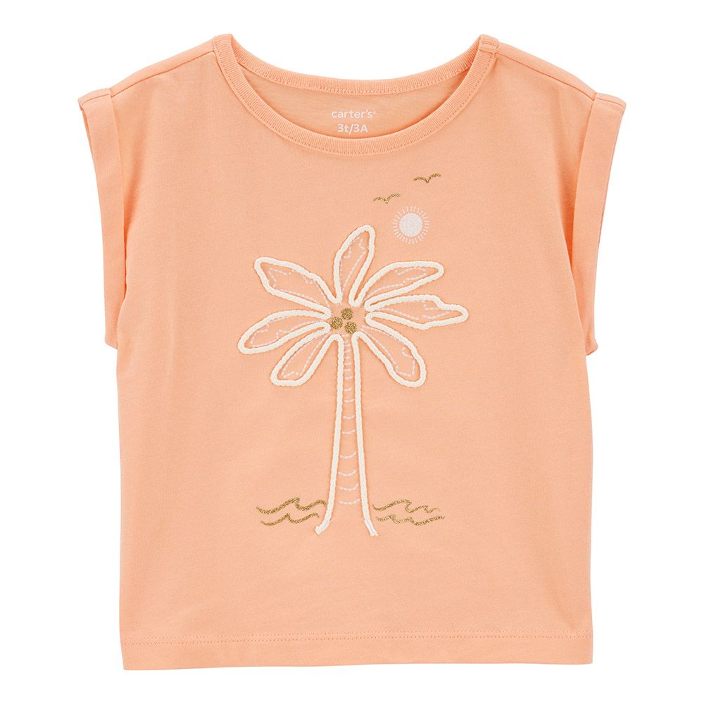 Carters - Girls Palm Tree Knit Tee - Coral