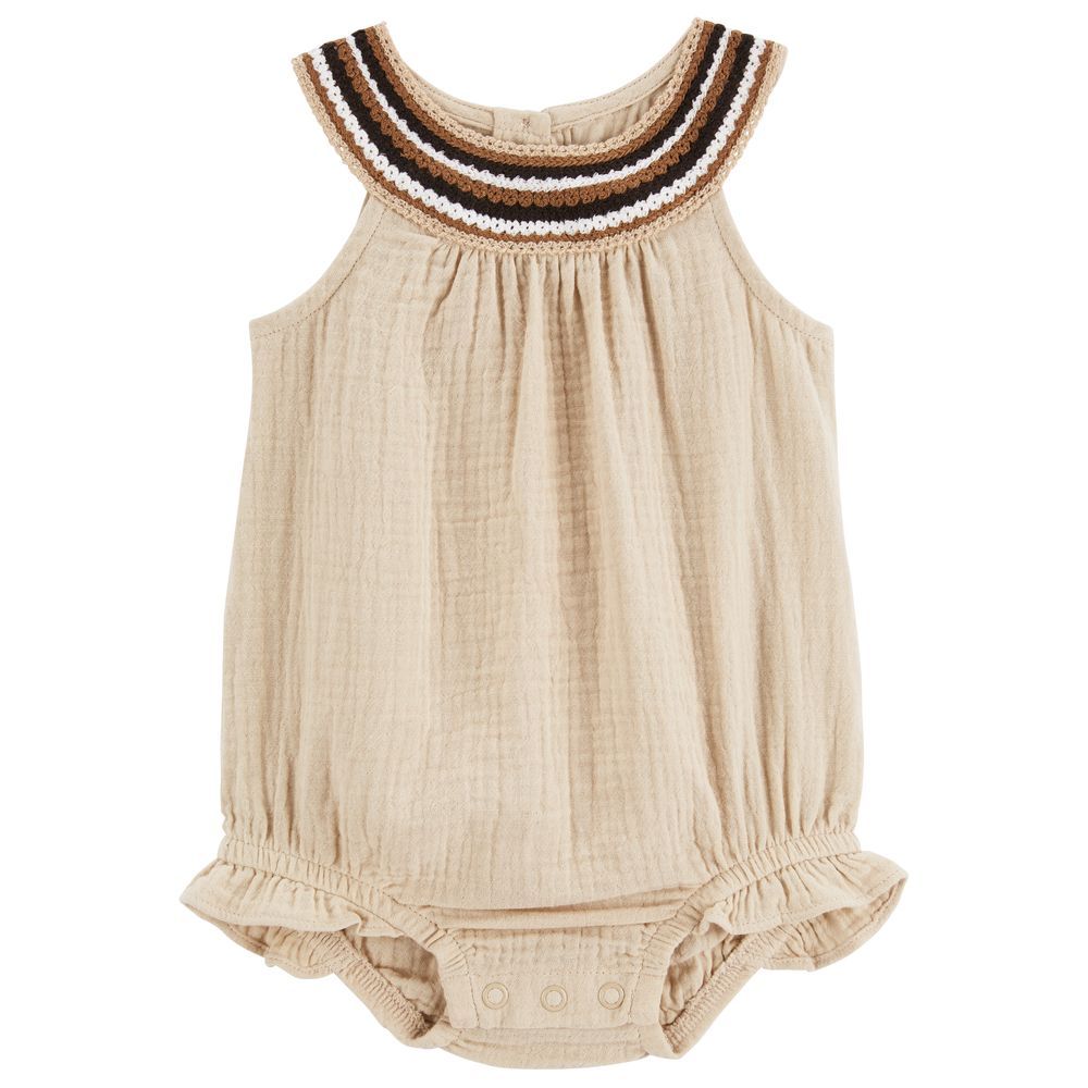 Carters - Girls Crochet Gauze Romper - Tan