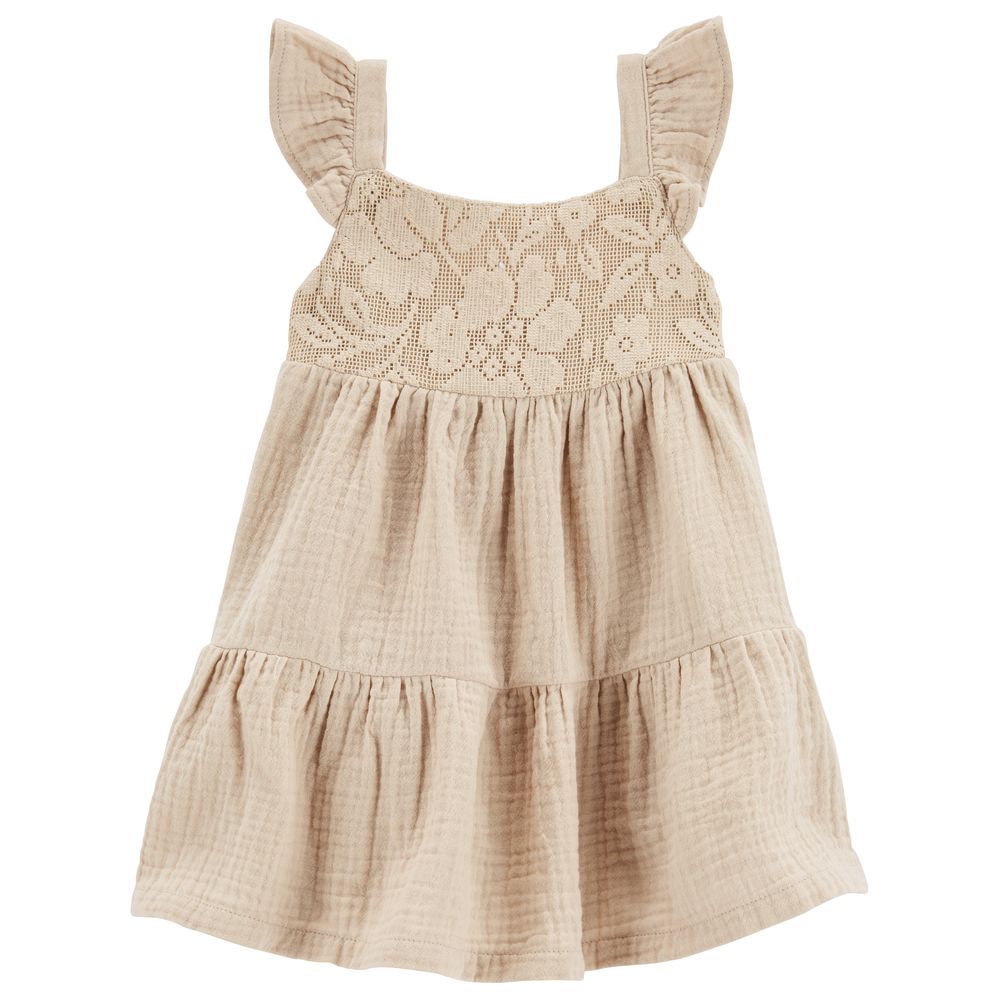 Carters - 2pc-Set - Girls Lace Tiered Flutter Dress Set - Tan