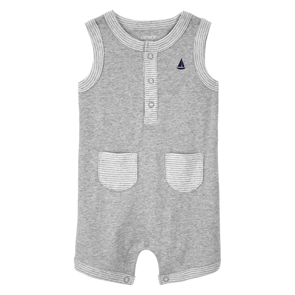 Carters - Boys Sailboat Pocket Snap-Up Romper - Heather