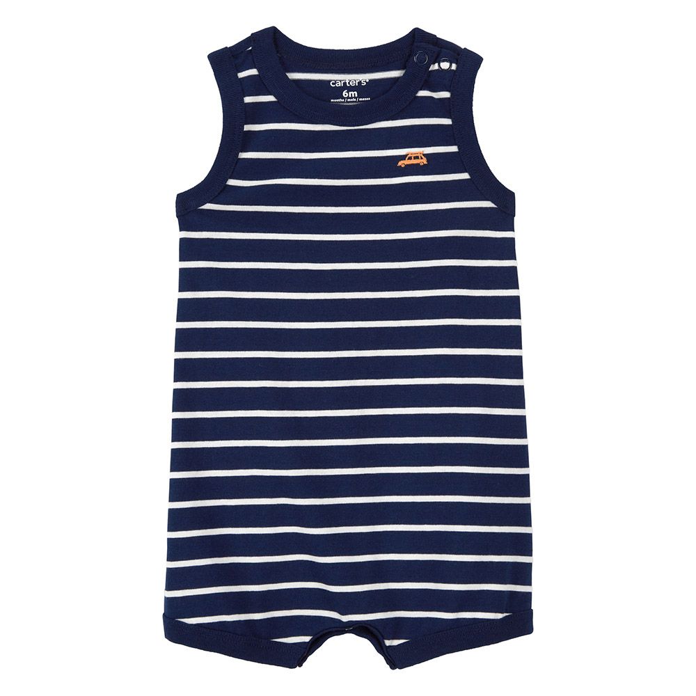 Carters - Boys Striped Car Cotton Romper - Navy