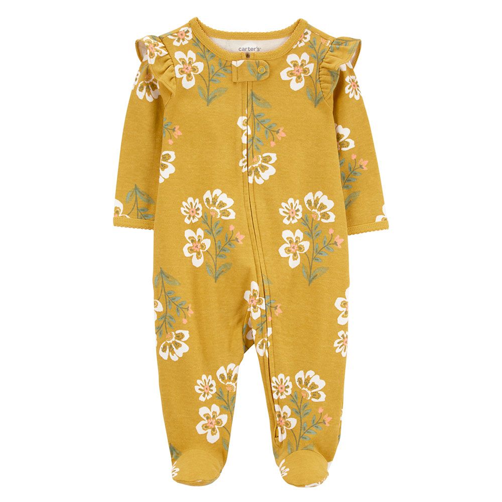 Carters - Girls Floral 2-Way Zip Sleep & Play Suit - Mustard