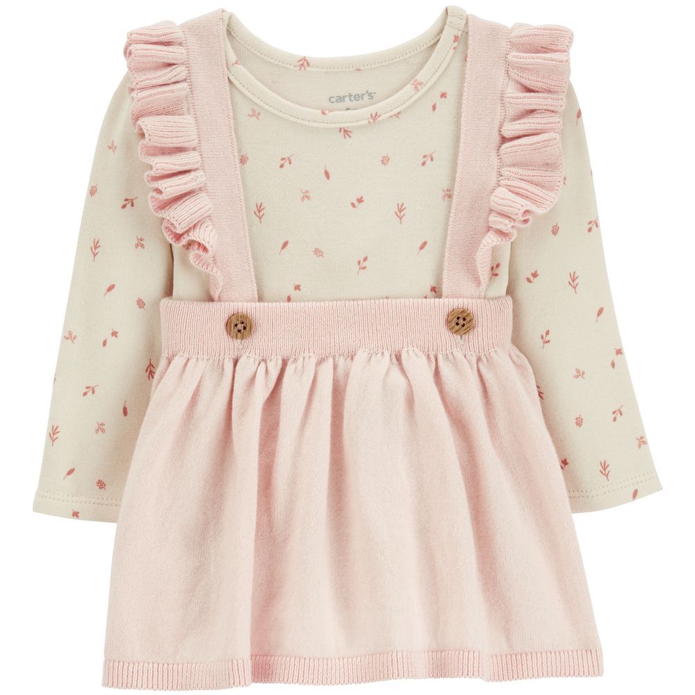 Carters - 2pc-Set - Long-Sleeve Bodysuit & Dress - Off-White/Pink