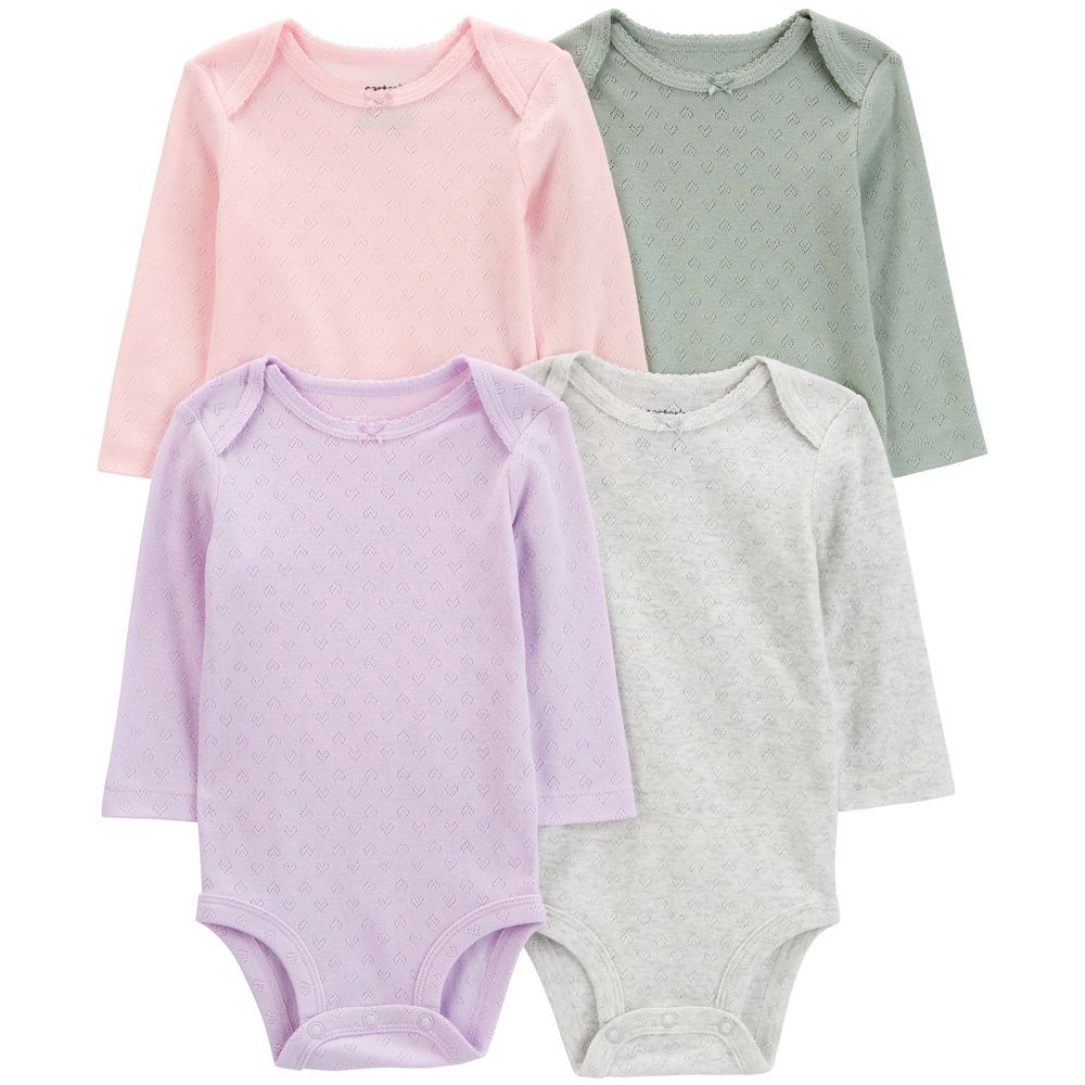 Carters - 4pc-Set - Long Sleeve Pointelle Bodysuits - Multi