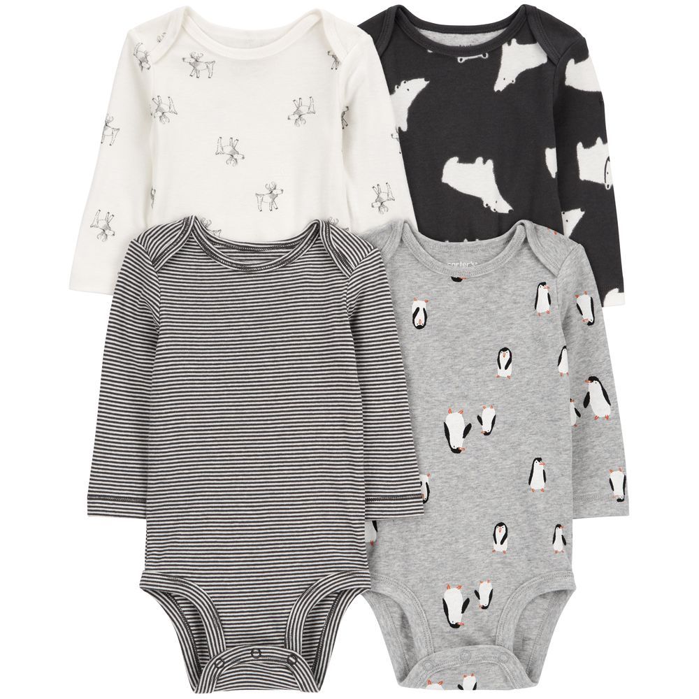 Carters - 4pc-Set - Long Sleeve Winter Animals Bodysuits