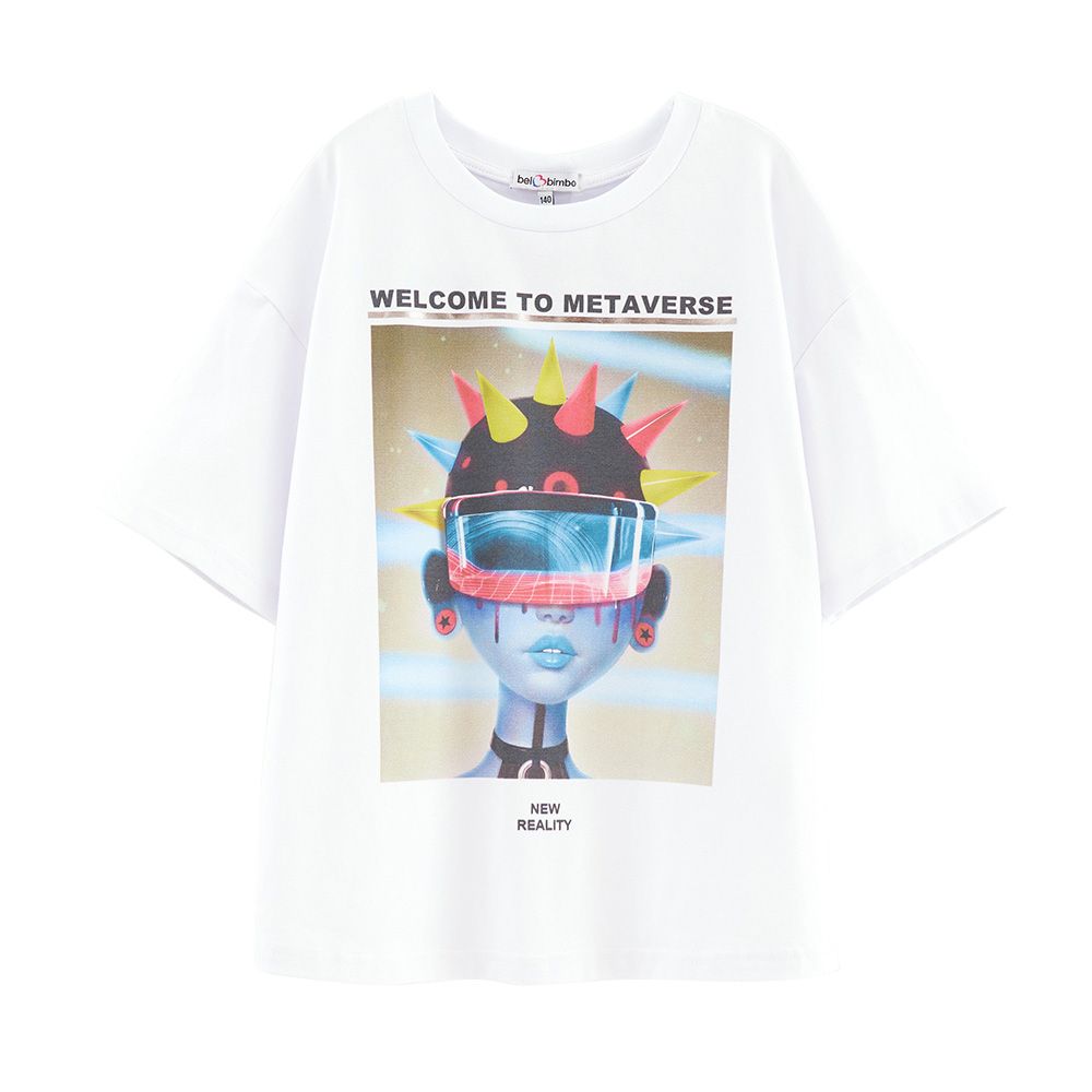 Bell Bimbo - Girls Metaverse Print T-Shirt - White