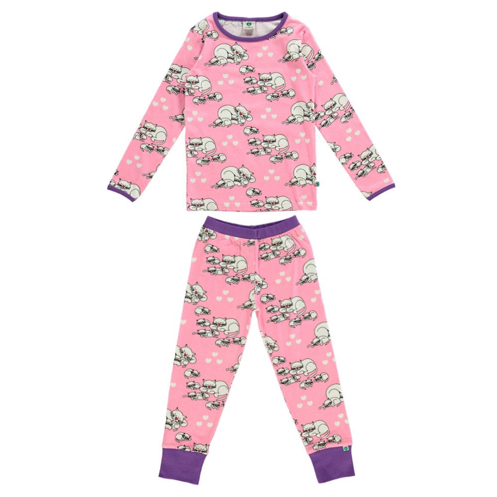 Smafolk - 2pc-Set - Cats Print Nightsuit - Pink