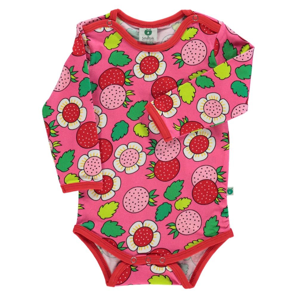 Smafolk - Flowers & Strawberries Print Long Sleeve Bodysuit - Pink