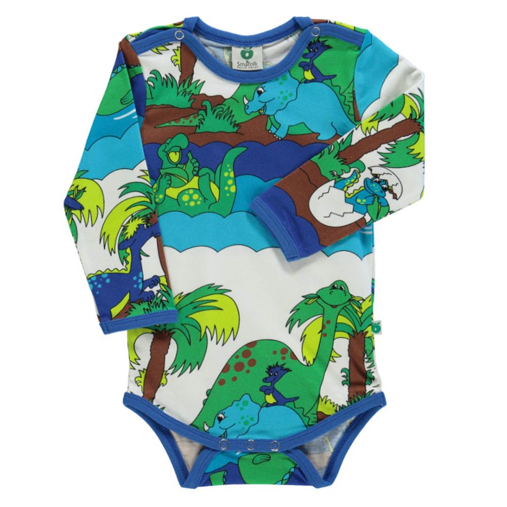 Smafolk - Dinosaurs Print Long Sleeve Bodysuit - Blue