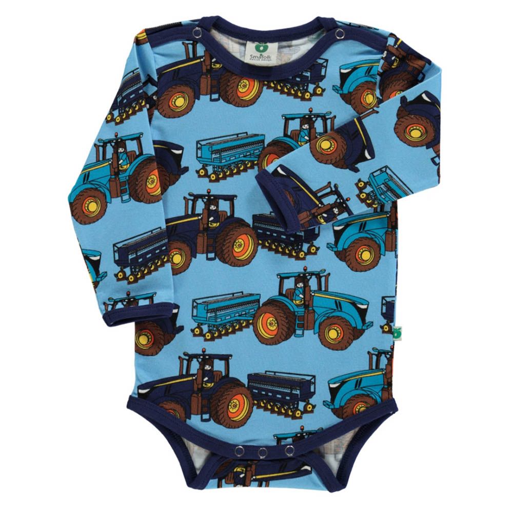 Smafolk - Tractors Print Long Sleeve Bodysuit - Blue