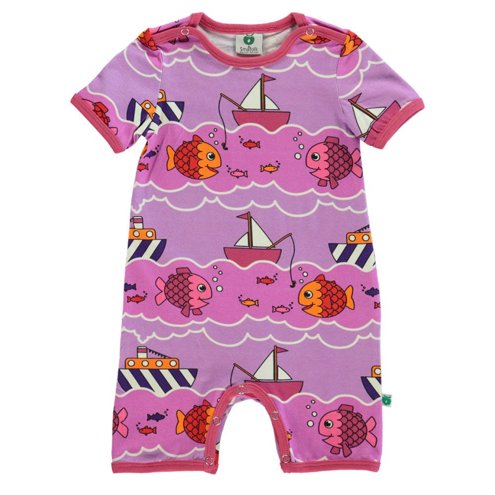 Smafolk - Boat And Fish Print Short Sleeve Romper - Purple