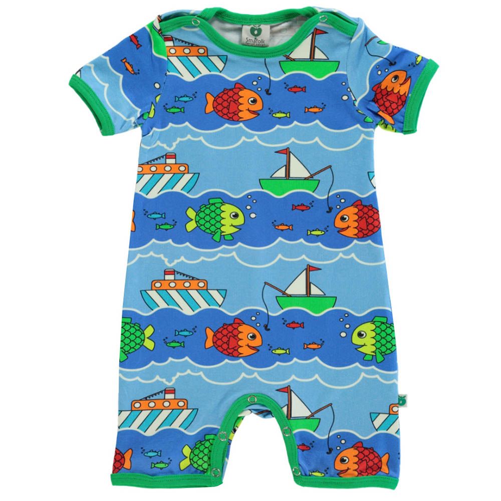 Smafolk - Boat And Fish Print Short Sleeve Romper - Blue