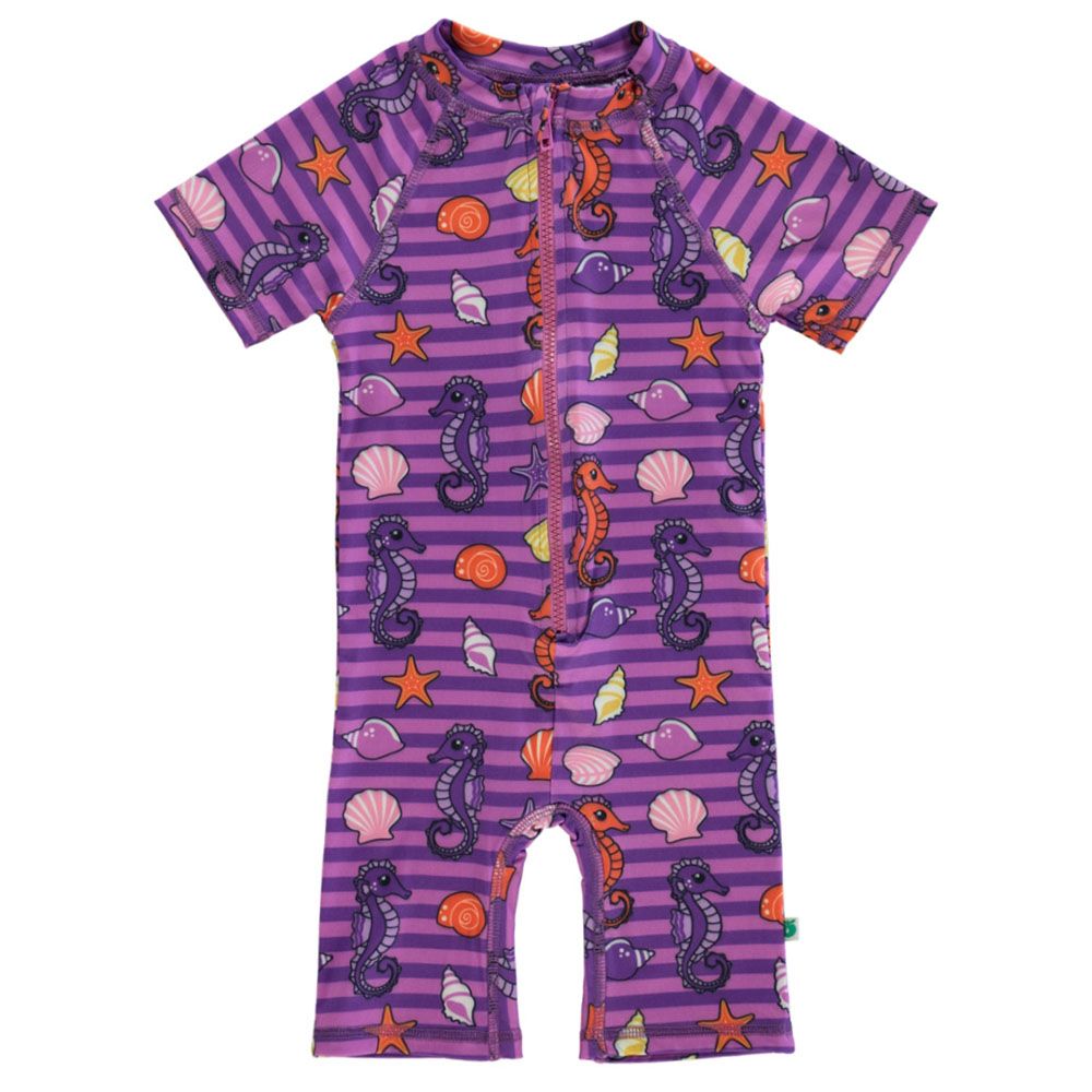 Smafolk - Seahorses Short Sleeve UV50 Swimsuit - Purple