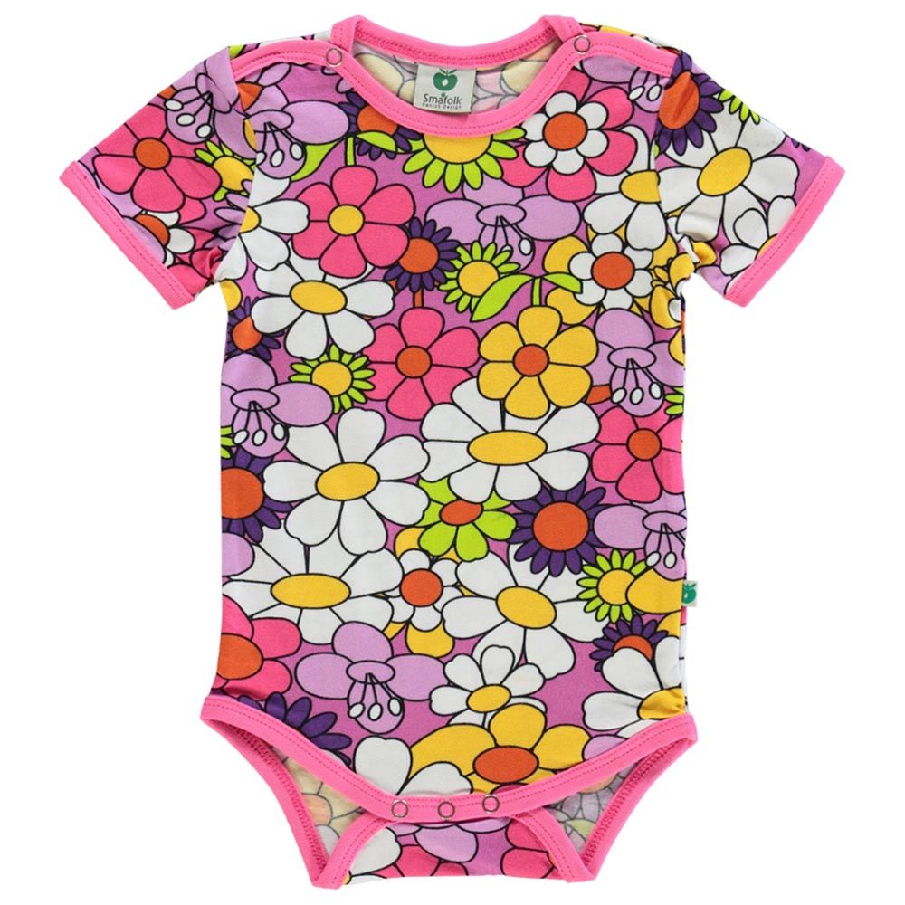 Smafolk - Flower Print Short Sleeve Bodysuit - Pink