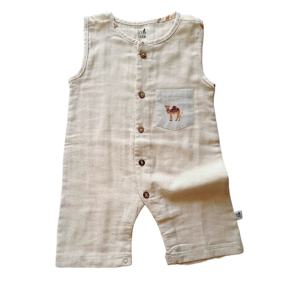 Tickle Tickle - Camelot Organic Muslin Romper - Beige