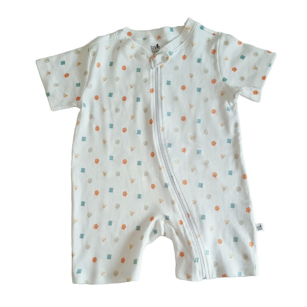 Tickle Tickle - Snuggle Snapes Organic Short Zip Playsuit - White