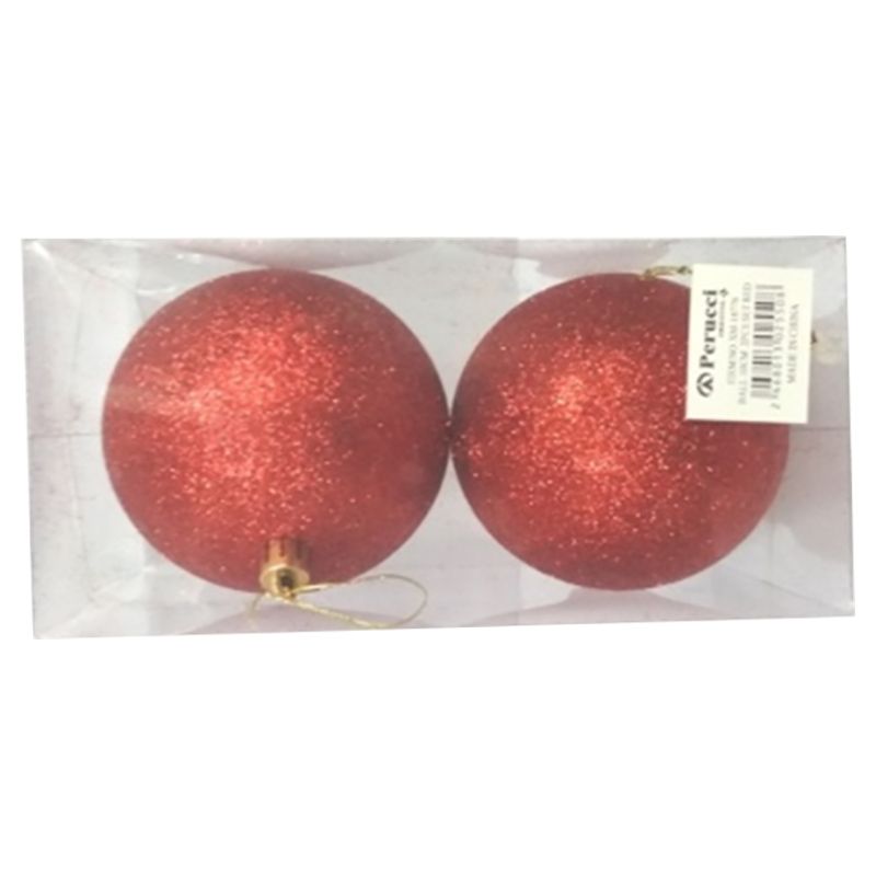 Perucci - Christmas Ball Glitter - Red - 10cm - 2pcs