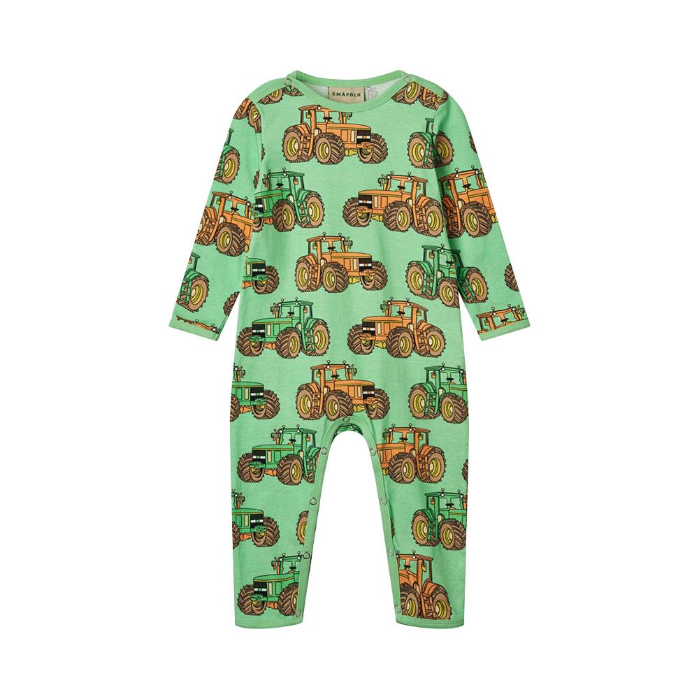 Smafolk - Tractors Print Long Sleeve Jumpsuit - Green