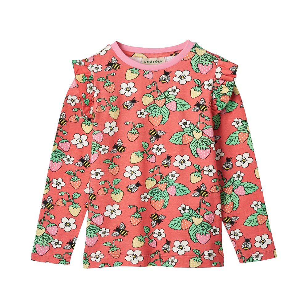 Smafolk - Strawberries Print Long Sleeve T-Shirt - Dark Pink