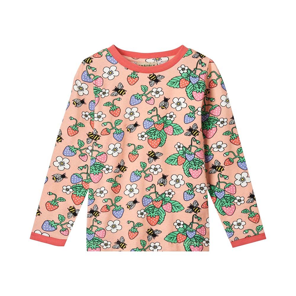 Smafolk - Strawberries Print Long Sleeve T-Shirt - Pink