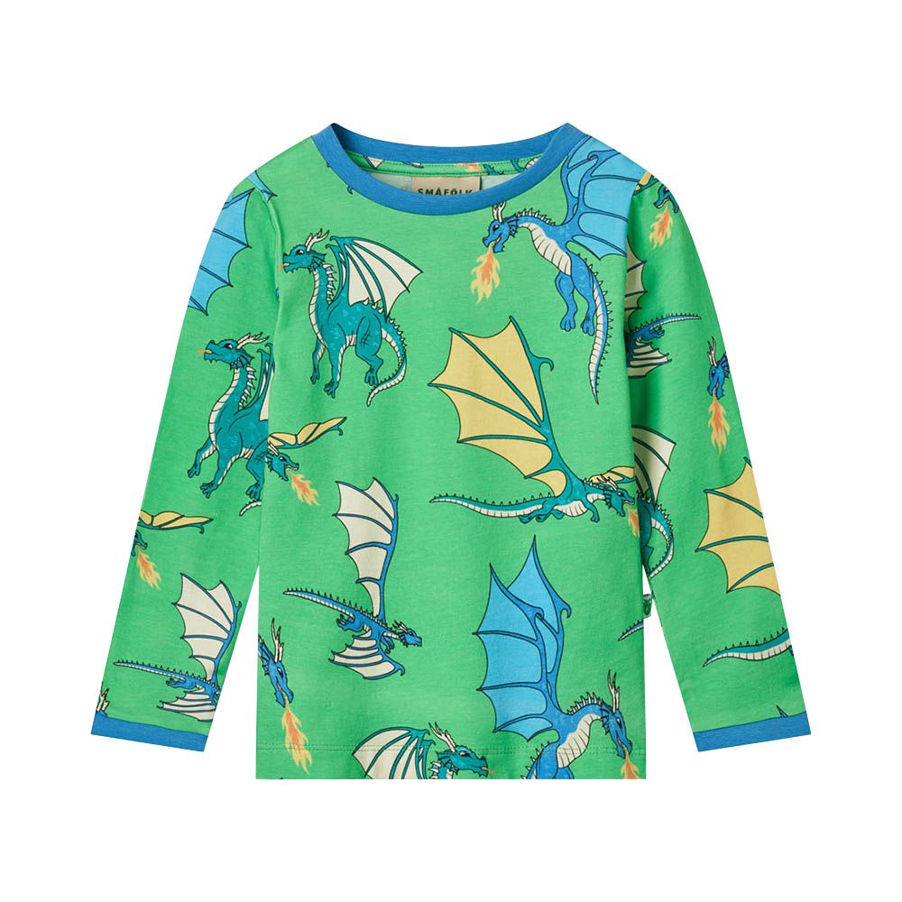 Smafolk - Flying Dragons Print Long Sleeve T-Shirt - Green