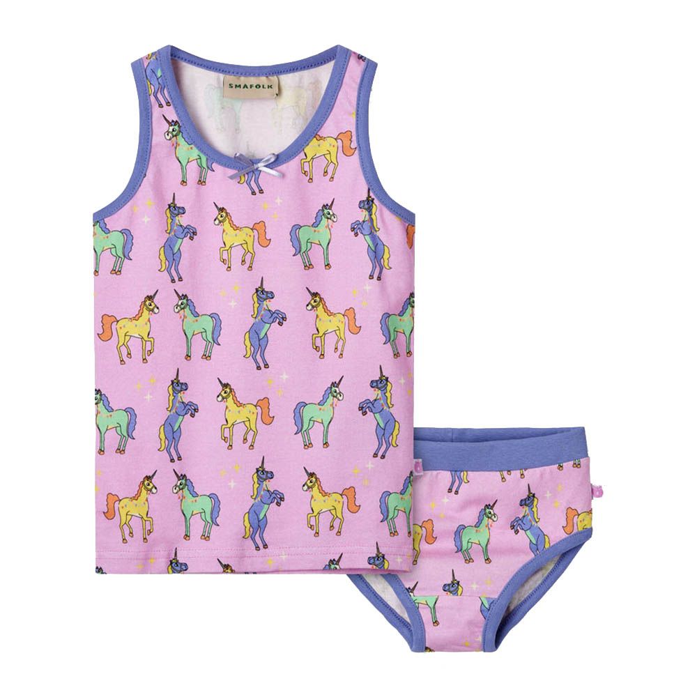 Smafolk - 2pc-Set - Unicorn Print Vest & Underwear - Pink