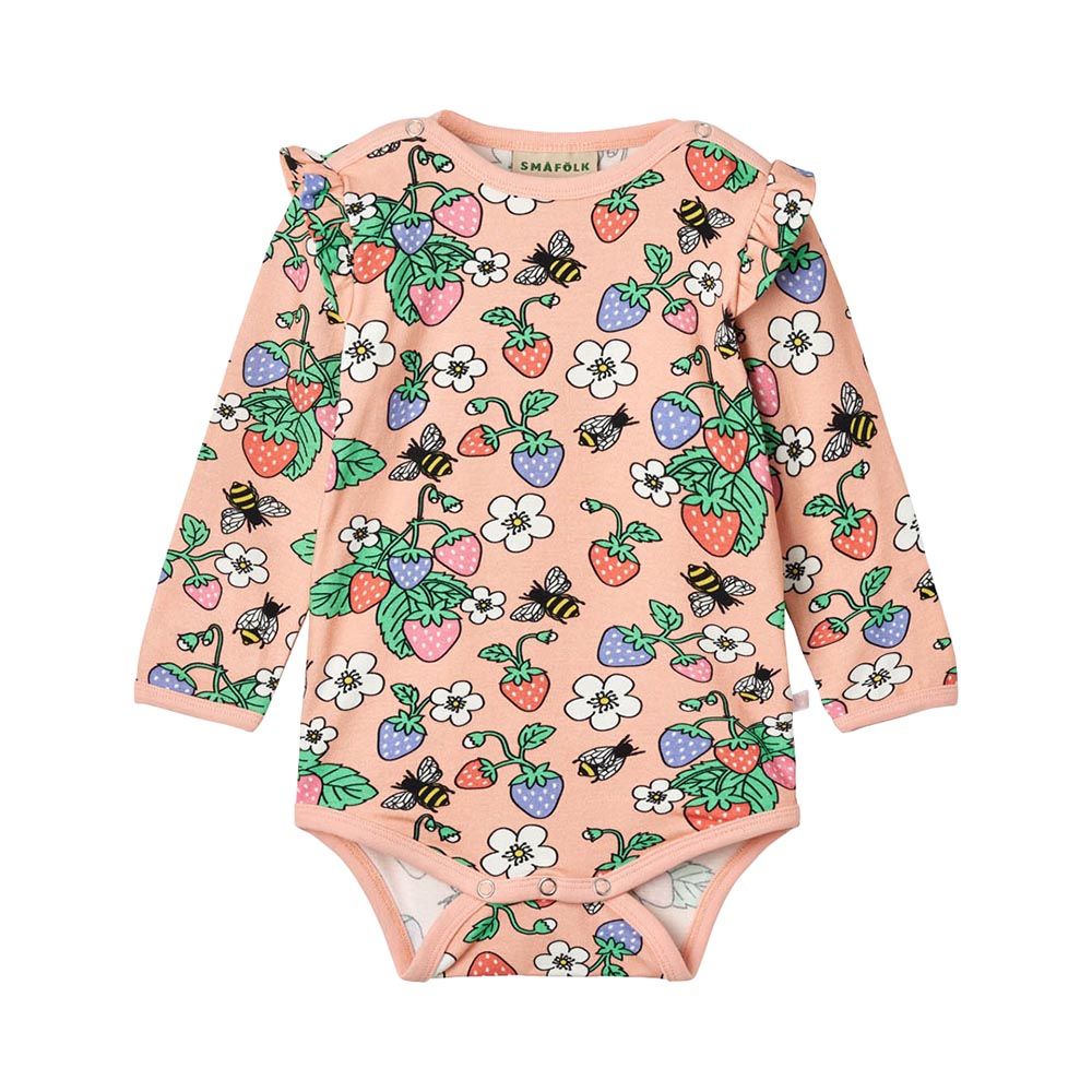 Smafolk - Strawberries Print Long Sleeve Bodysuit - Pink