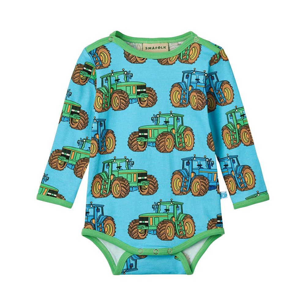 Smafolk - Tractors Print Long Sleeve Bodysuit - Light Blue