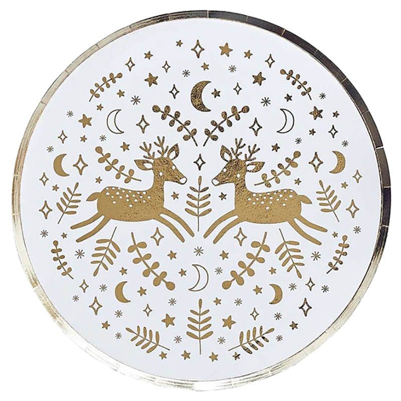 Hootyballoo - Reindeer Gold Foil Paper Plates - 8pcs