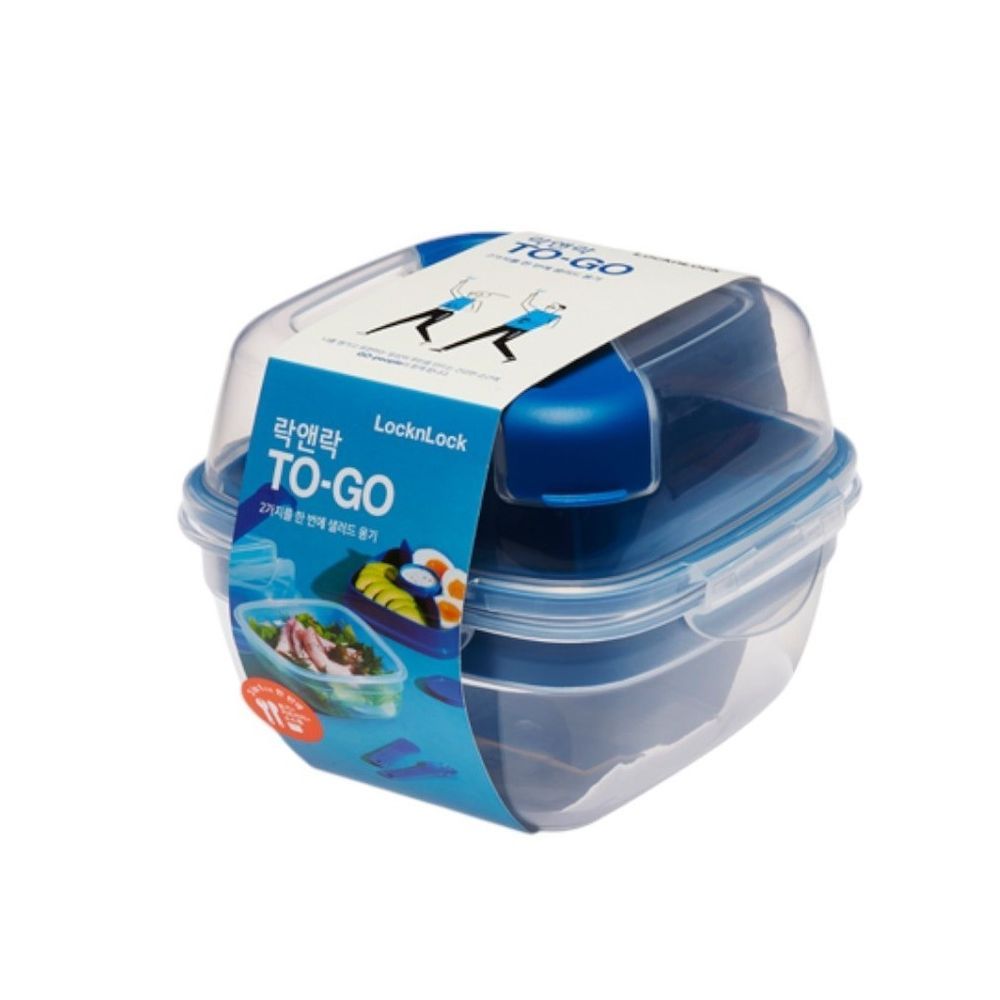 LOCK&LOCK - BPA-Free Leak-Proof 2-in-1 To-Go Salad Box With Removable Divider - Blue