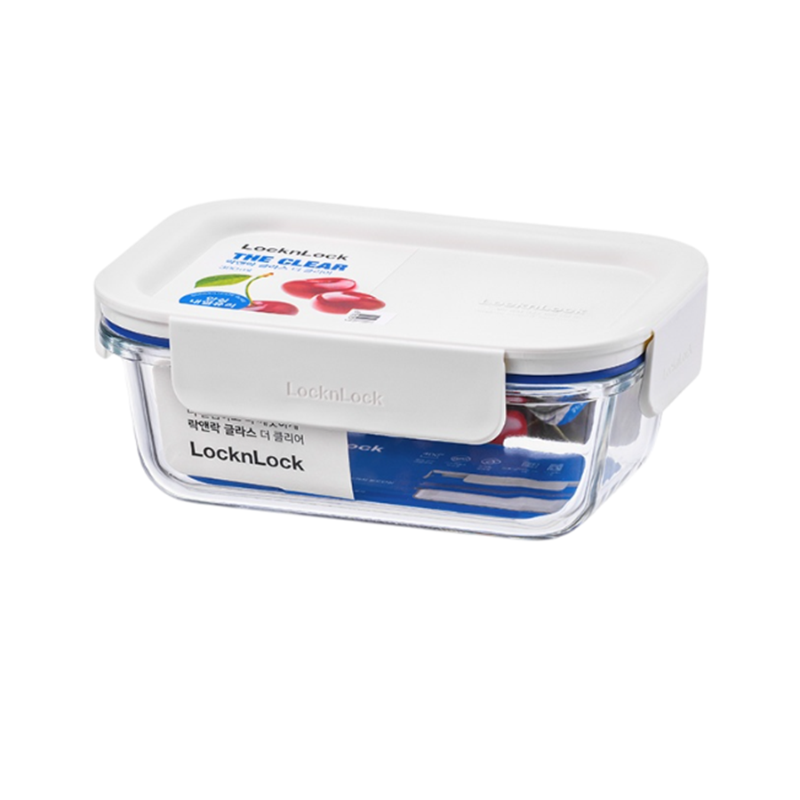 LOCK&LOCK - Airtight Heat-Resistant Rectangular Glass Container 380ml - White