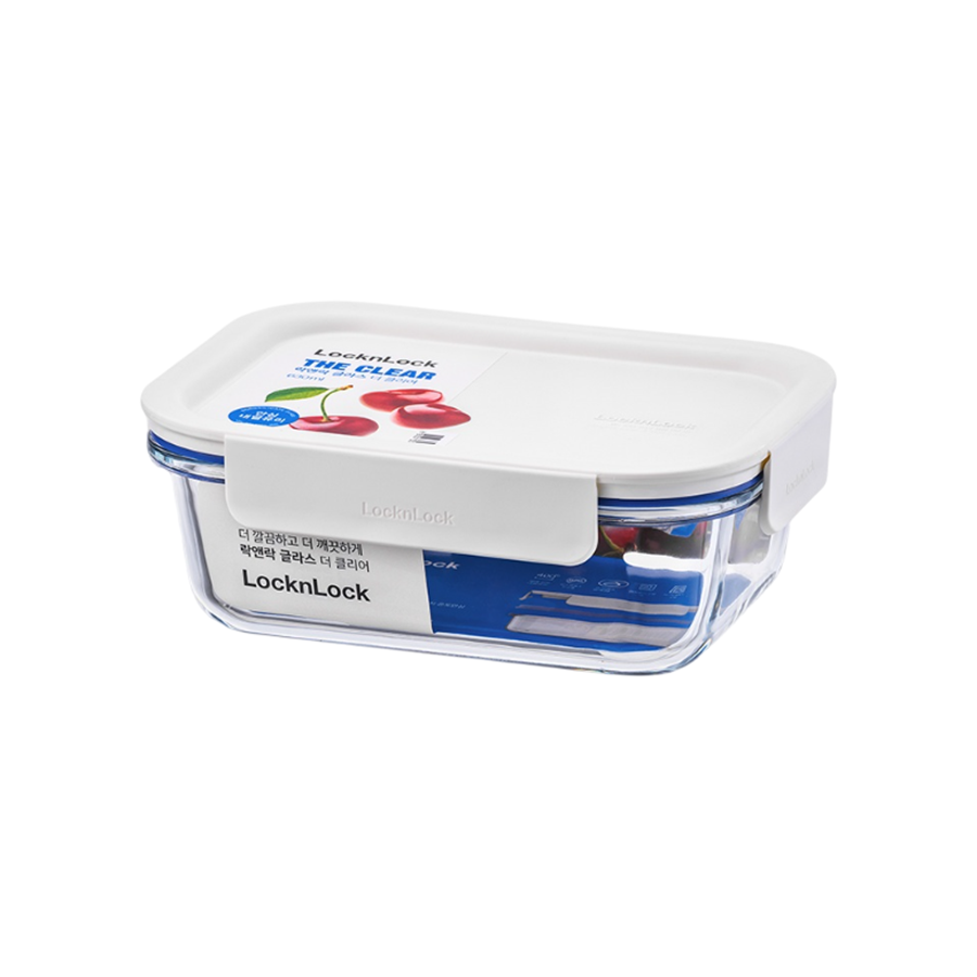 LOCK&LOCK - Airtight Heat-Resistant Rectangular Glass Container 630ml - White