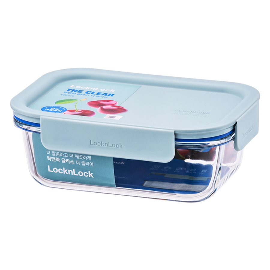 LOCK&LOCK - Airtight Heat-Resistant Rectangular Glass Container 630ml - Mint