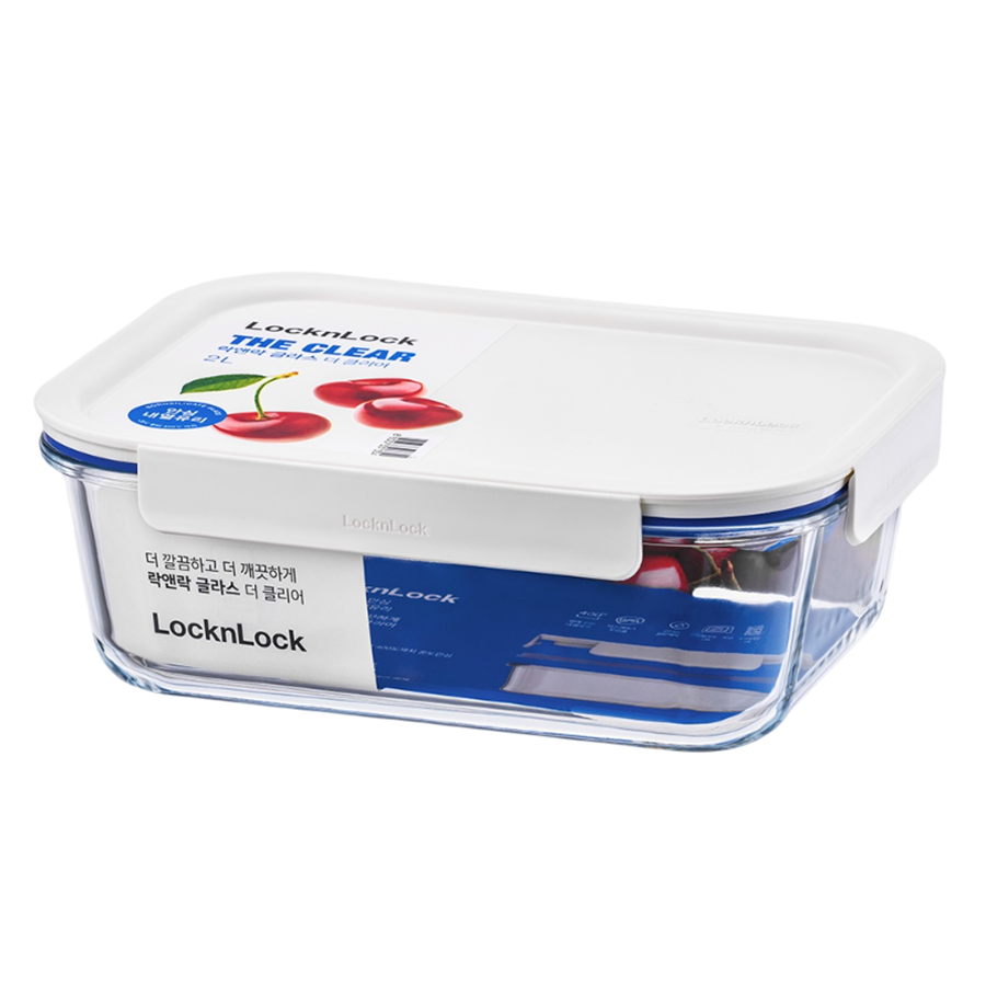 LOCK&LOCK - Airtight Heat-Resistant Rectangular Glass Container 2L - White