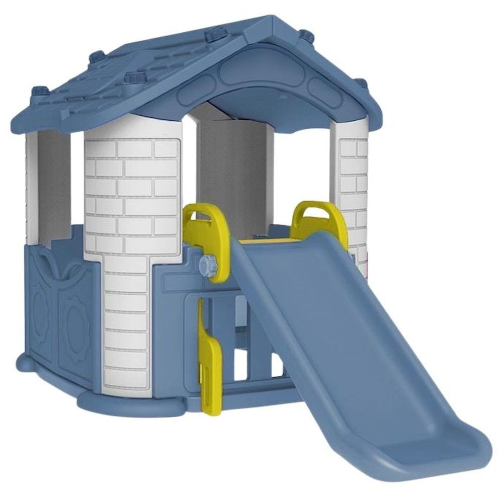 Myts - Fun Slide Playhouse With Roof And Brick Design - Blue